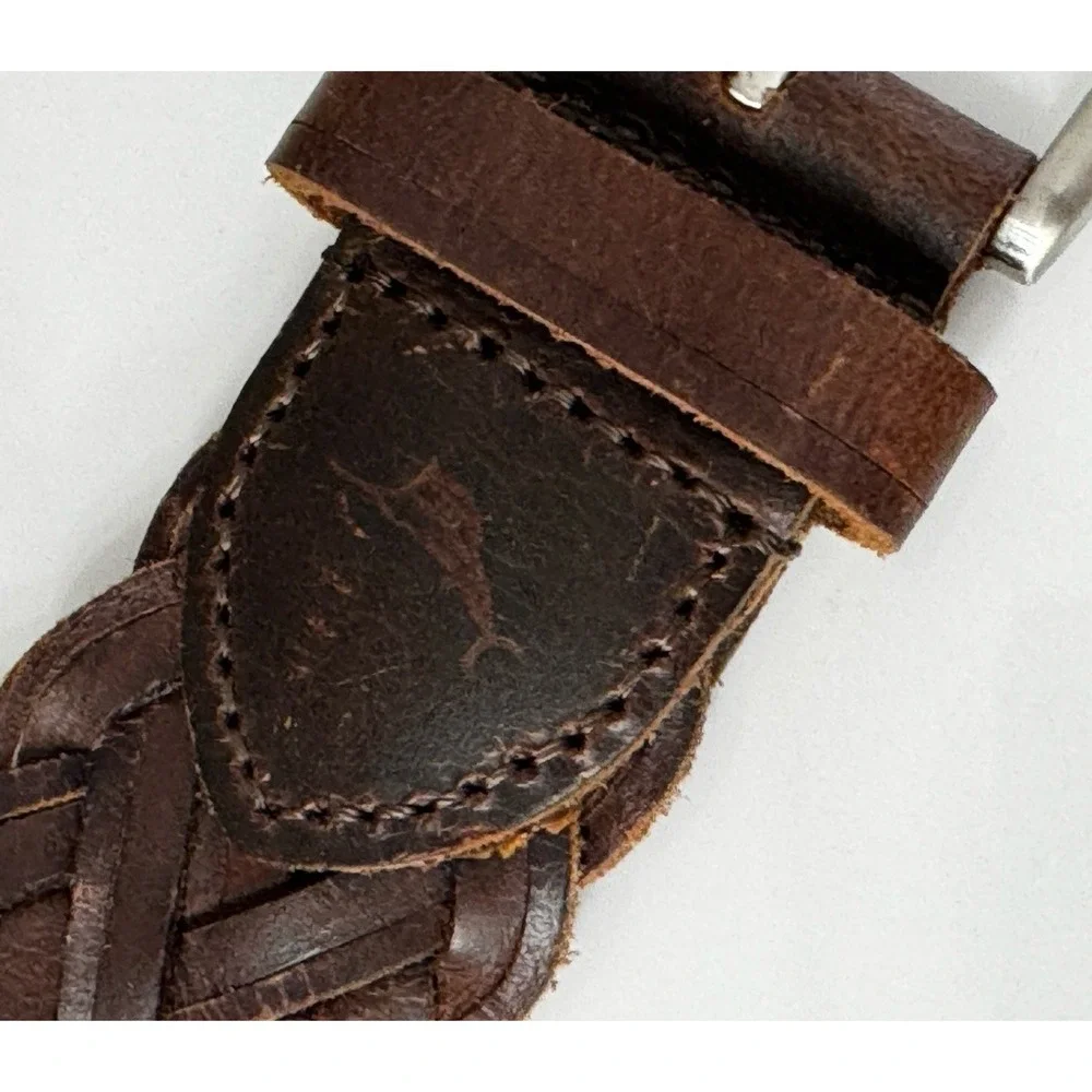 Tommy Bahama Leather Braided Belt Brown w/Silver Tone Hardware - Sz L 38-40 Wide
